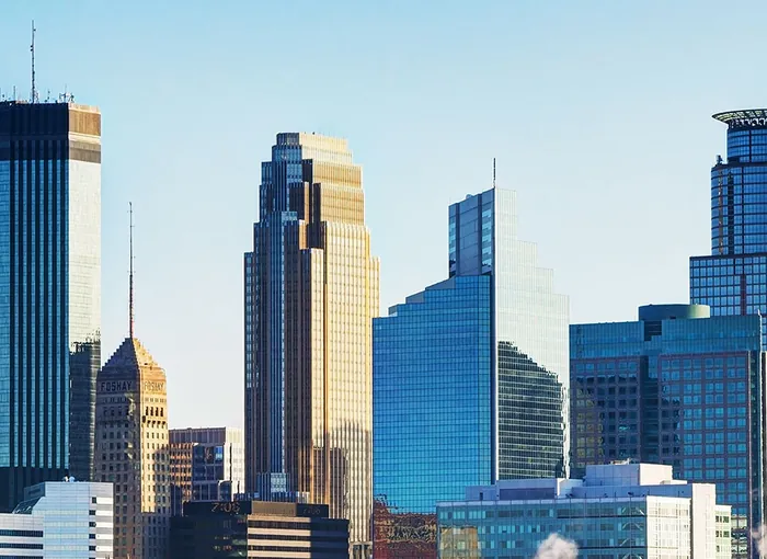 The Minneapolis skyline across the river from the Twin Cities communities where Southside services light commercial HVAC systems